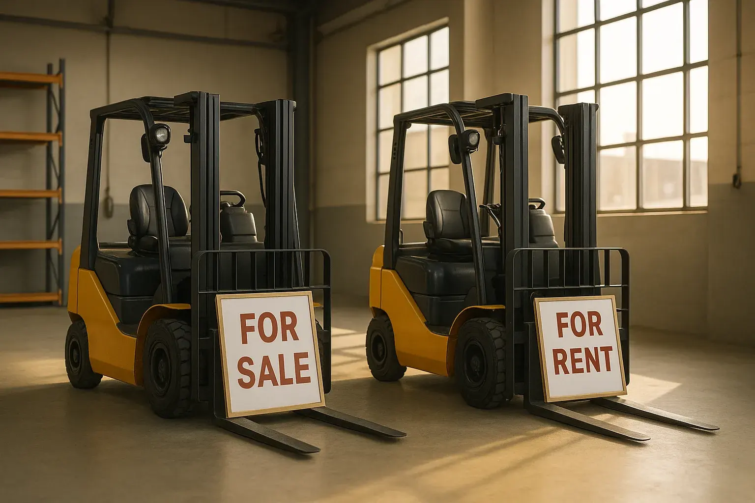 Material handling equipment in a warehouse illustrating buying versus renting