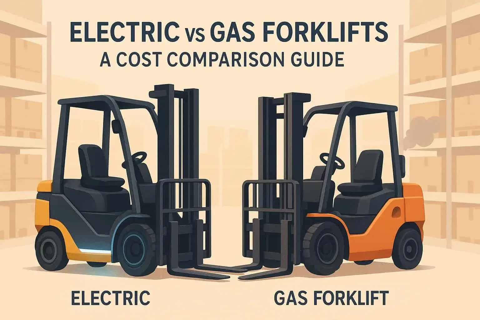 Electric forklift and gas forklift side by side comparison in a warehouse