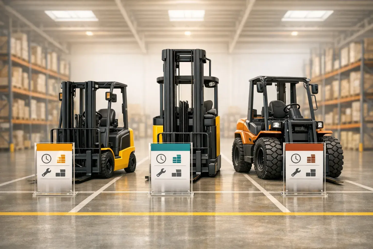 Battery operated forklift available for rental in a warehouse in Pakistan