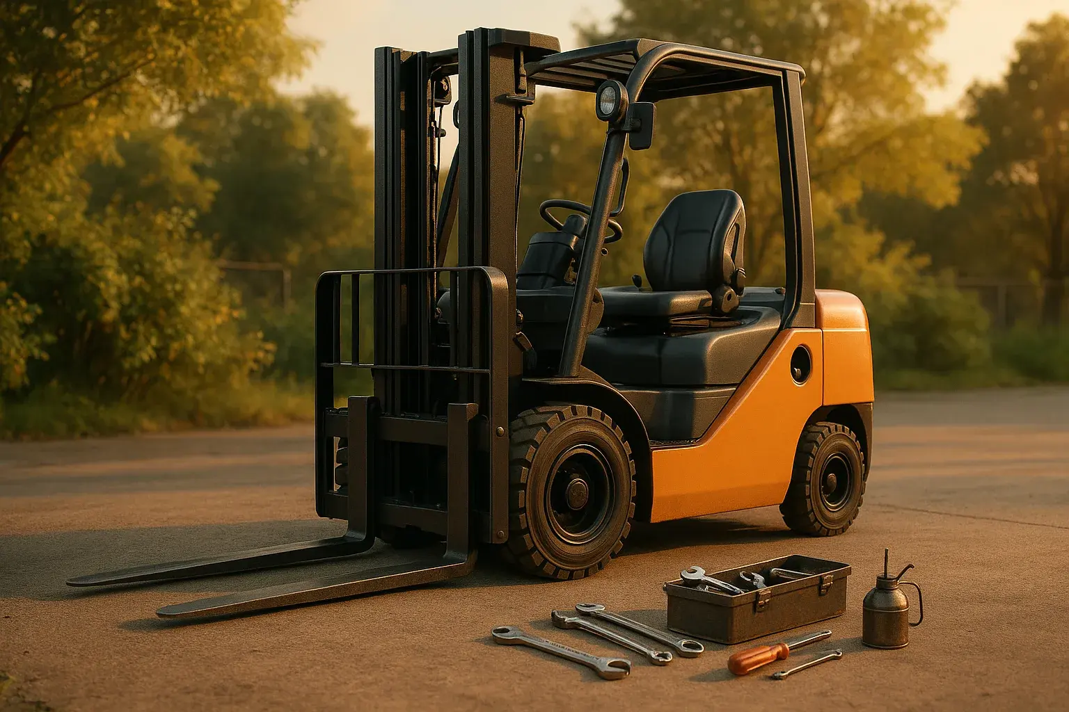 Forklift undergoing seasonal maintenance checks in a warehouse in Pakistan