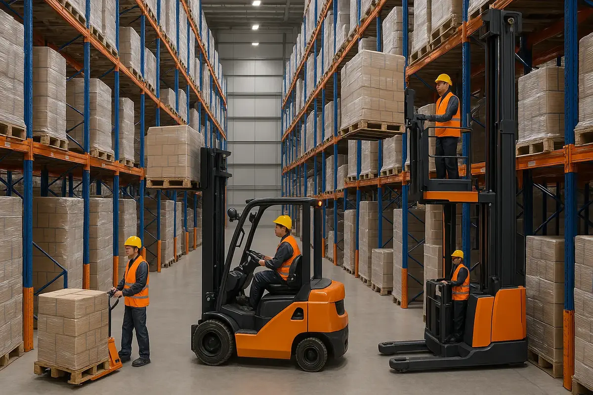 Fazlerasheed & Co. warehouse team with battery operated forklifts in Pakistan