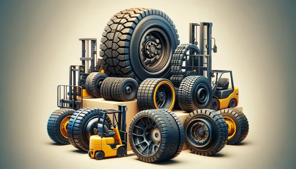An image featuring a collection of smaller wheels used for forklifts, hand pallets, and reach trucks, focusing on retreading. These wheels should be s